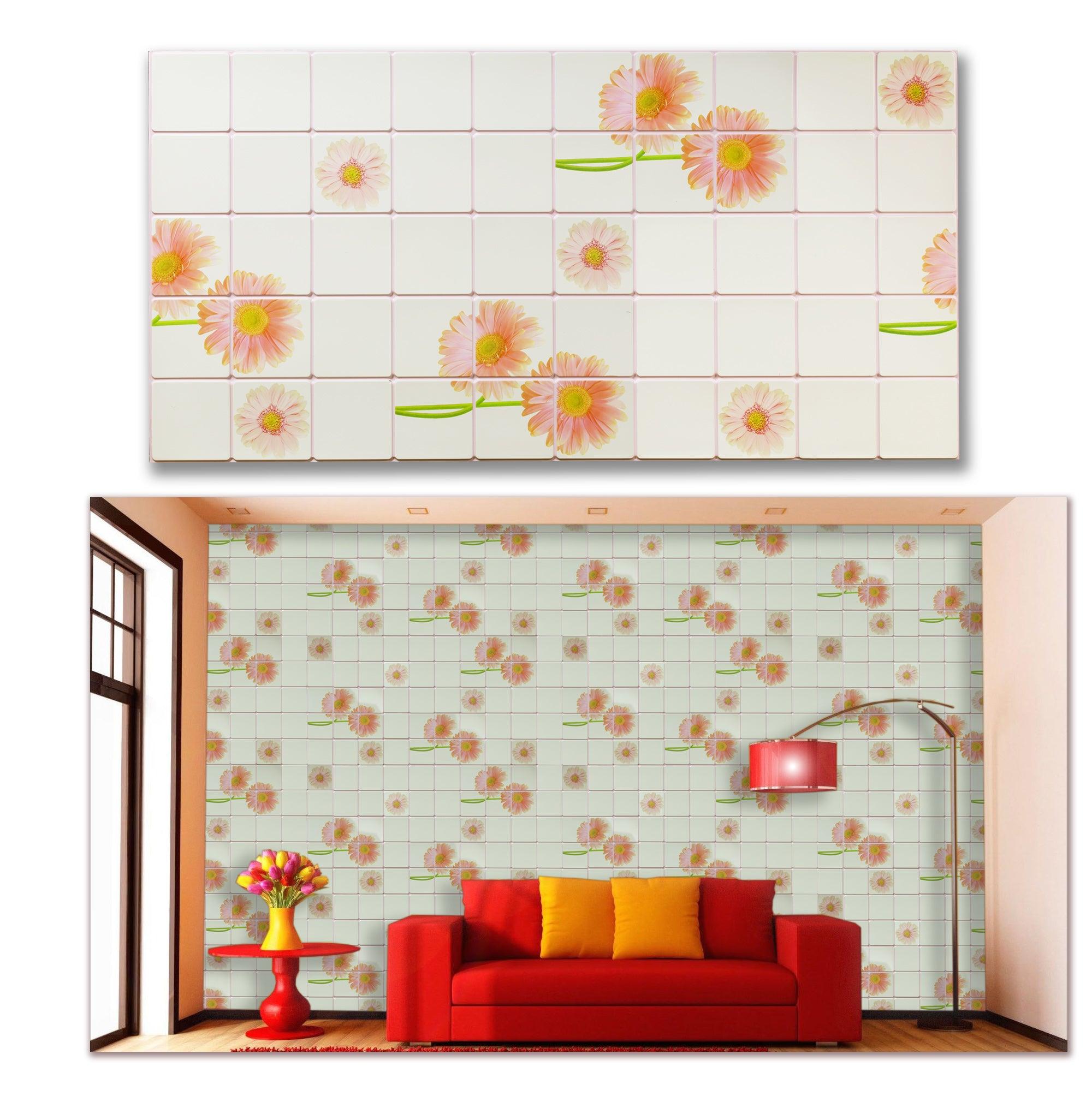 3D Wall Panels - Tiles Pink Gerberas - Smart Profile