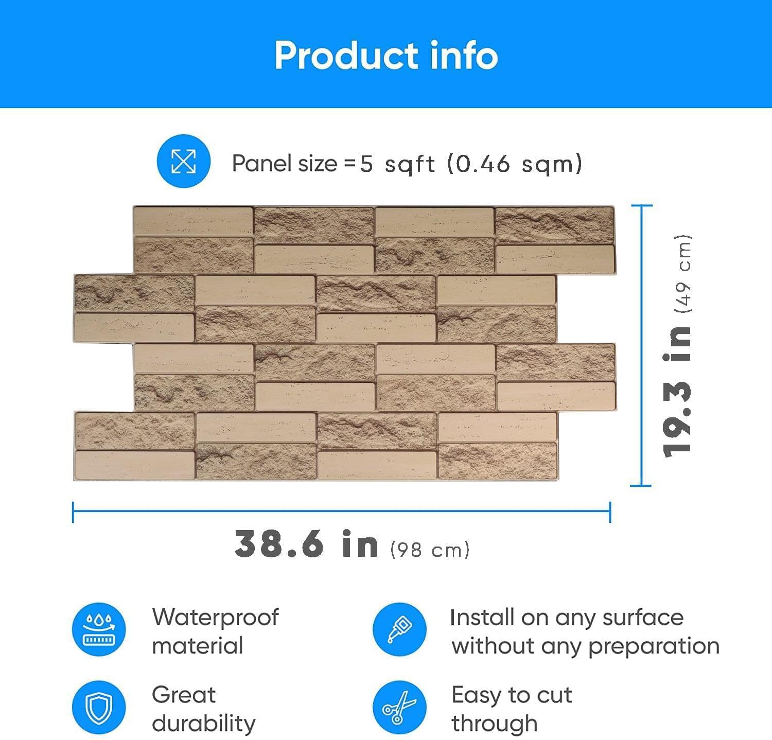 3D Wall Panels - Beige Brick Facing - Smart Profile